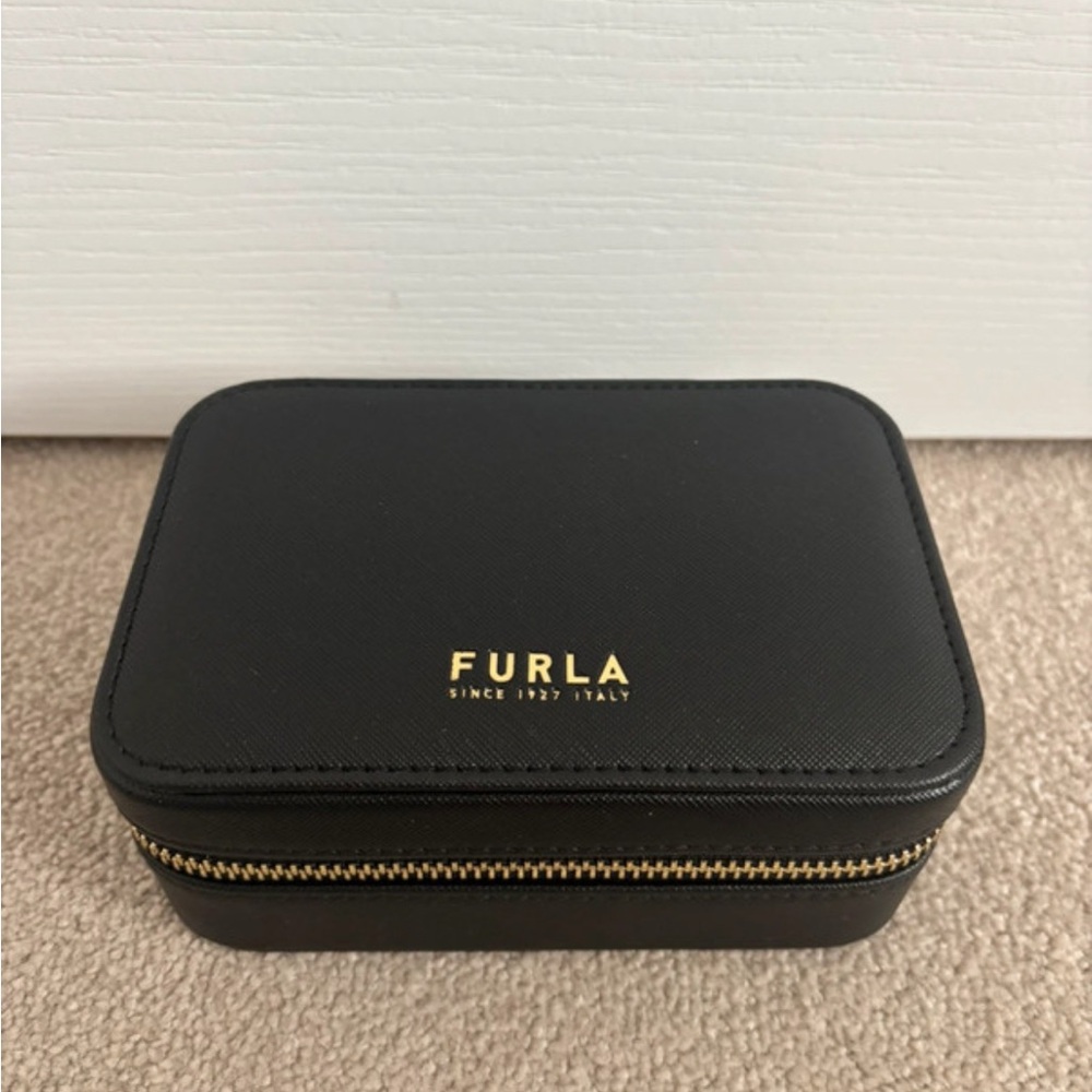 NWT Furla zip Black jewelry Case with Gold Zipper